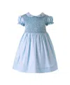 Rachel Riley Girls' Bow Smocked Dress And Bloomers - Baby In Blue