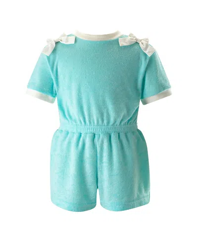 Rachel Riley Girls' Bow Towelling Playsuit - Little Kid, Big Kid In Blue