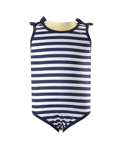 Rachel Riley Kids' Breton Lycra Swimsuit In Navy | ModeSens