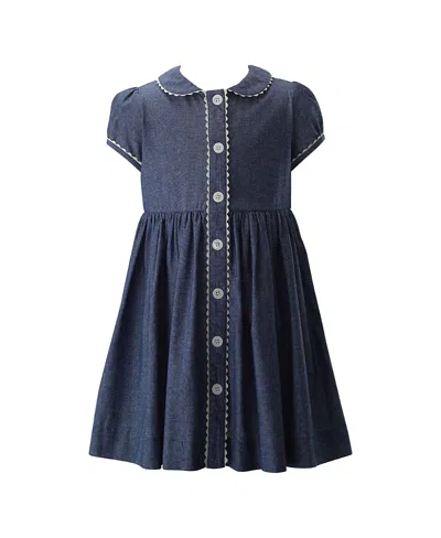 Rachel Riley Girls' Chambray Button-front Dress - Little Kid, Big Kid In Navy