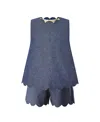 Rachel Riley Girl's Chambray Scalloped Top And Short Set