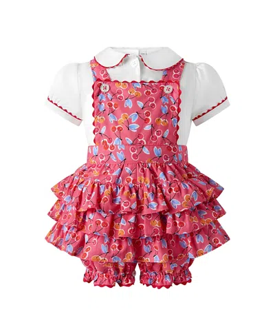 Rachel Riley Girls' Cherry Dungaree And Blouse Set - Baby In Multi