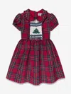 Rachel Riley Girls Christmas Tree Smocked Dress In Red