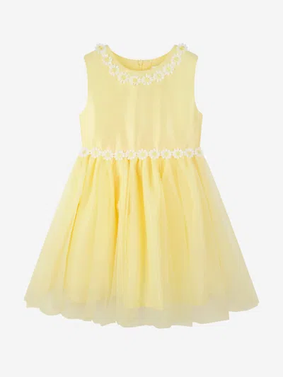 Rachel Riley Kids' Daisy-embroidered Dress In Yellow