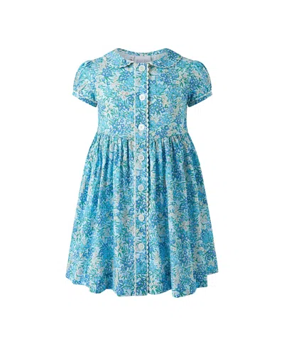 Rachel Riley Girls' Floral Button-front Dress - Little Kid, Big Kid In Blue