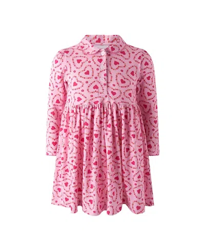 Rachel Riley Girls' Floral Heart Jersey Dress - Baby In Pink