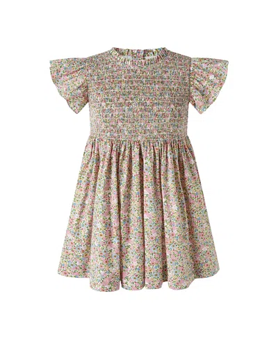 Rachel Riley Girls' Floral Ruched Dress - Little Kid, Big Kid In Neutral