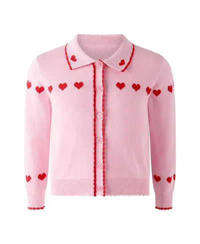 Rachel Riley Kids'  Heart Intarsia Cardigan In Pink