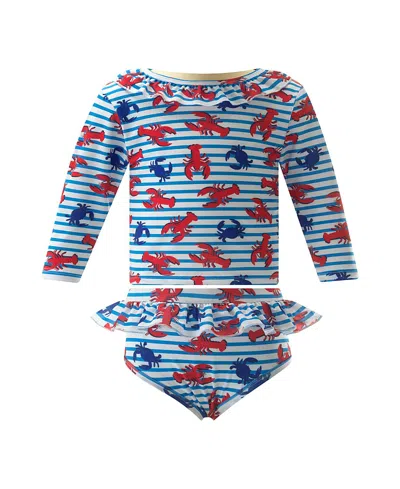 Rachel Riley Girls' Lobster Top And Bottom Rashguard Set - Little Kid, Big Kid In Blue