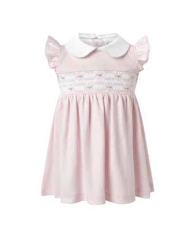 Rachel Riley Girls' Pima Flutter Smocked Dress - Baby In Pink