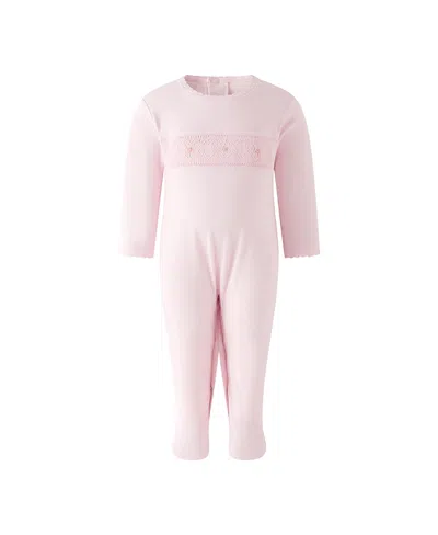 Rachel Riley Girls' Pima Smocked Footie - Baby In Pink