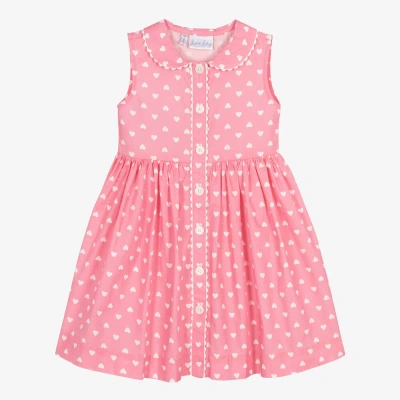 Rachel Riley Kids' Girls Pink Heart Print Cotton Dress
