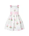 Rachel Riley Girl's Rose Embroidered Organza Dress In White/pink
