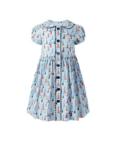 Rachel Riley Girls' Sailboat Button Front Dress - Little Kid, Big Kid In Blue