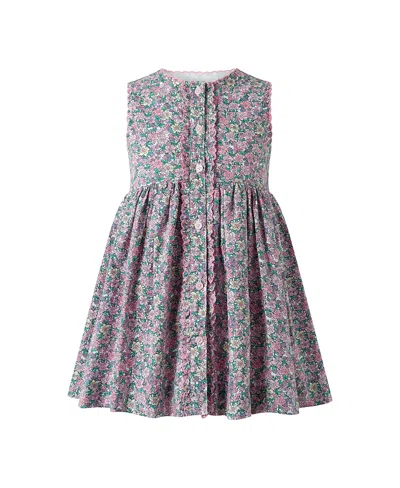 Rachel Riley Girls' Scalloped Floral Button-front Dress - Little Kid, Big Kid In Pink
