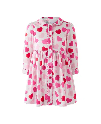 Rachel Riley Kids'  Scatter Heart Button Front Dress In Pink