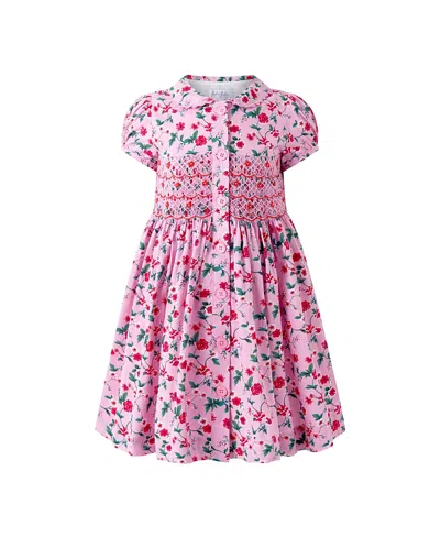 Rachel Riley Girls' Smocked Button-front Dress - Little Kid, Big Kid In Multi
