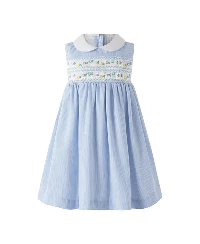 Rachel Riley Girls' Stripe Smocked Dress And Bloomers - Baby In Blue