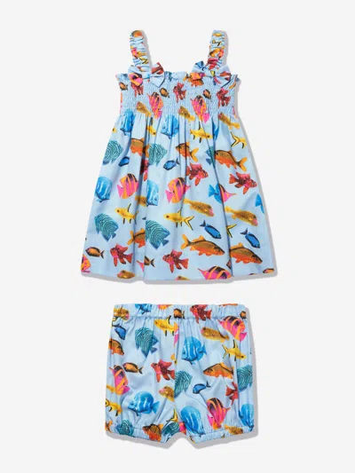 Rachel Riley Babies' Tropical Fish-print Cotton Dress In Multicoloured