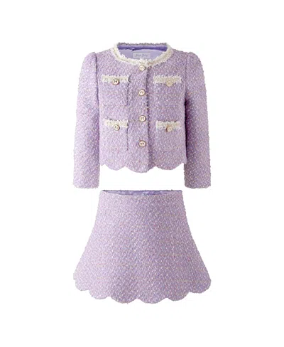 Rachel Riley Girls' Tweed Scalloped Skirt Set - Little Kid, Big Kid In Purple