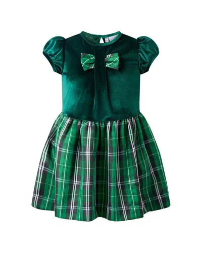 Rachel Riley Green Velvet Check Party Dress