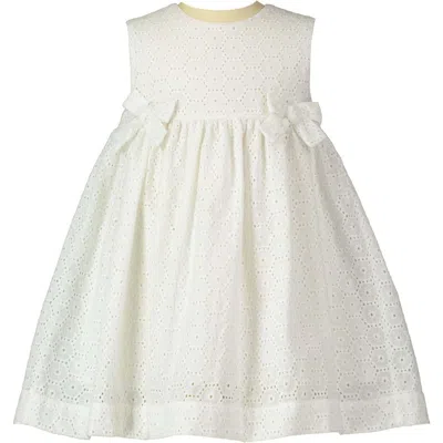 Rachel Riley Kids' Girl's Cotton Eyelet Bow Sleeveless Dress In White