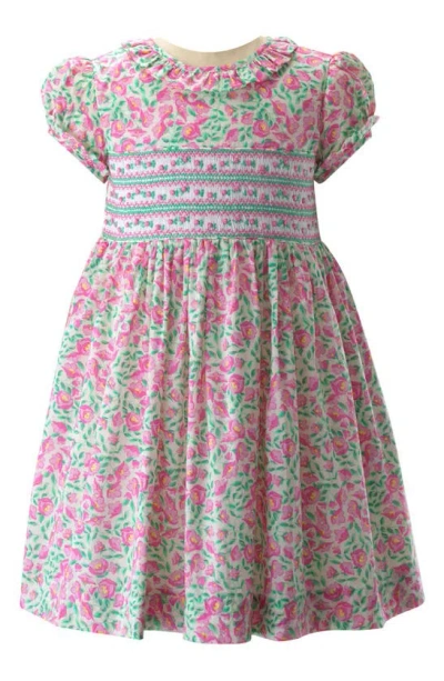 Rachel Riley Kids' Girl's Leafy Floral Smocked Dress In Pink