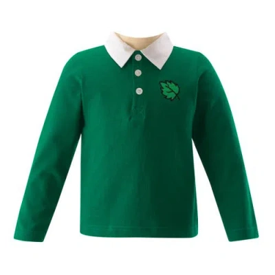 Rachel Riley Kids'  Leaf Embroidered Rugby Top In Green