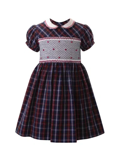 Rachel Riley Little Girl's & Girl's Check Smocked Dress In Navy Red Plaid