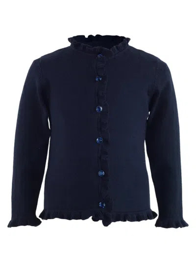 Rachel Riley Kids' Little Girl's & Girl's Embellished Ruffle-trimmed Cardigan In Blue