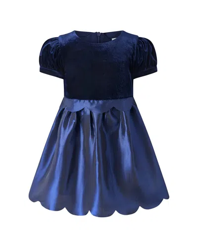 Rachel Riley Navy Taffeta Scalloped Dress In Blue