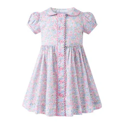 Rachel Riley Kids'  Pastel Floral Button-front Dress In Pink