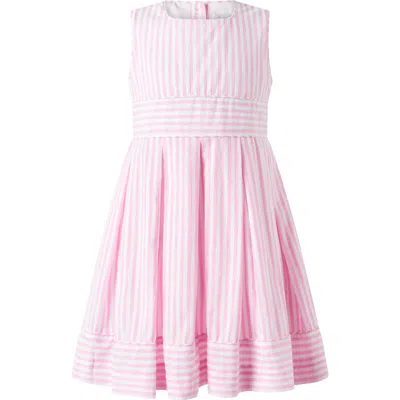 Rachel Riley Girls' Pastel Oxford Pleated Stripe Dress - Little Kid, Big Kid In Pink