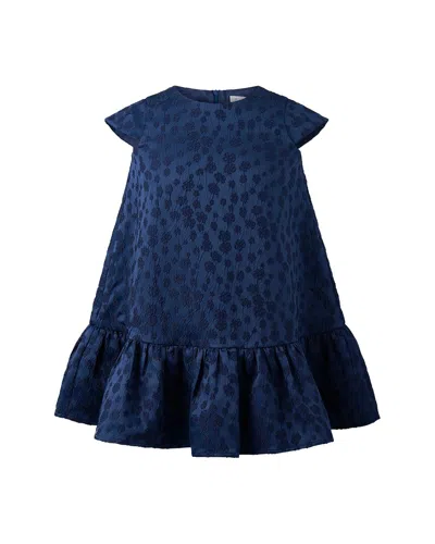 Rachel Riley Petal Damask Drop Hem Dress In Blue