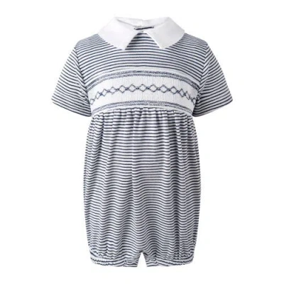 Rachel Riley Babies'  Pima Stripe Smocked Bubble In Black