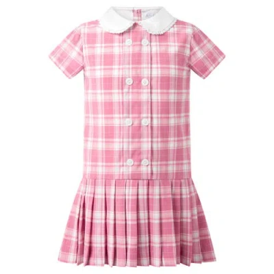 Rachel Riley Kids'  Pink Check Dropped Waist  Dress