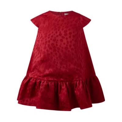 Rachel Riley Kids'  Red Petal Damask Drop Hem Dress
