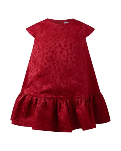 Rachel Riley Red Petal Damask Drop Hem Dress