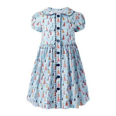 Rachel Riley Kids'  Sailboat Button Front Dress In Blue