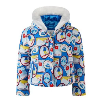 Rachel Riley Kids'  Ski Travel Printed Puffer Jacket In Blue