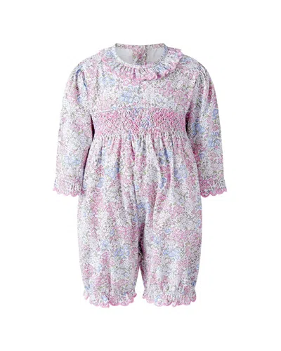 Rachel Riley Smocked Scalloped Babysuit In White