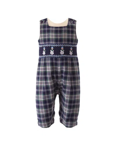 Rachel Riley Snowman Smocked Overall In Blue