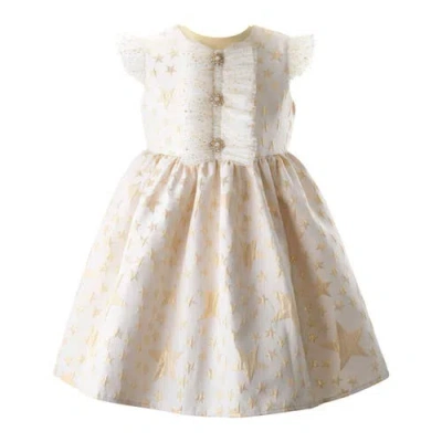 Rachel Riley Kids'  Star Ruffle Damask Dress In Gold