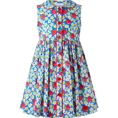 Rachel Riley Kids'  Strawberry Button-front Dress In Blue
