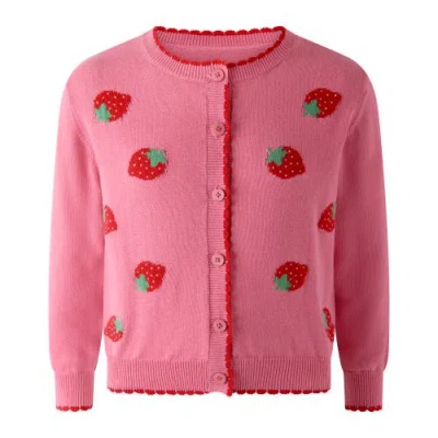 Rachel Riley Kids'  Strawberry Cardigan In Pink