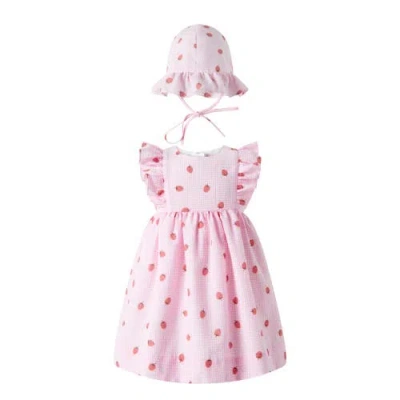 Rachel Riley Babies'  Strawberry Gingham Sundress & Hat In Pink