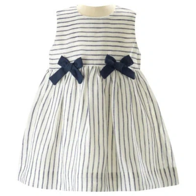 Rachel Riley Babies'  Stripe Linen Bow Dress & Bloomers In Navy