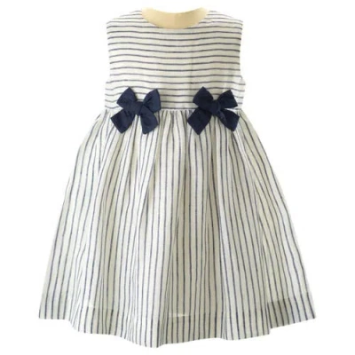 Rachel Riley Kids'  Stripe Linen Bow Dress In Navy