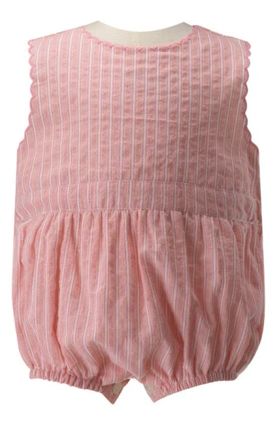 Rachel Riley Babies' Stripe Scallop Edge Cotton Bubble Romper In Pink