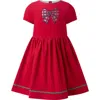 Rachel Riley Tartan Bow Embroidered Dress In Red